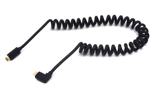 Kework Coiled USB 3.1 Type C Cable, USB C Male to 90 Degree Left & Right Angle USB C Male Coiled Spring Spiral Cable, 3A & 10Gbps Sync Charging & Data Cord, Stretched 1.8M (Straight to Left & Right)