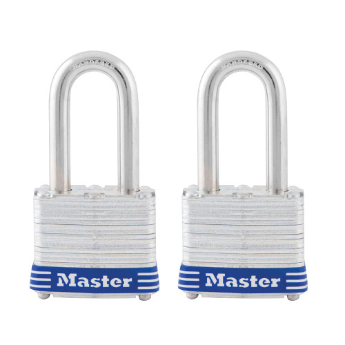 Master Lock 3TLF Laminated Steel Padlock with Key, 2 Pack Keyed-Alike, Silver