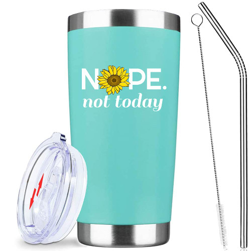 ATHAND Nope Not Today 20 oz Insulated Tumbler with Lid & Straw | Stainless Steel Vacuum Travel Coffee Mug Funny Sunflower Cups | Birthday Gifts for Mom Her Women Daughter Friends (Mint)