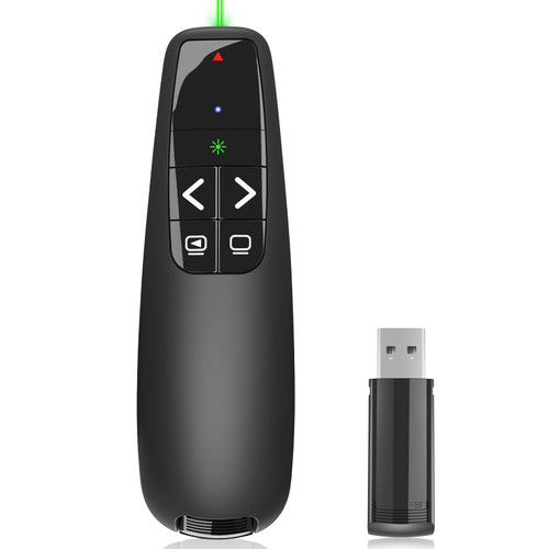 Presentation Clicker for PowerPoint, Wireless Presenter Remote Green Laser Pointer Computer Clickers, USB A Project Power Point PPT Clicker for Mac Laptop Office, Slideshow Google Slide Advancer