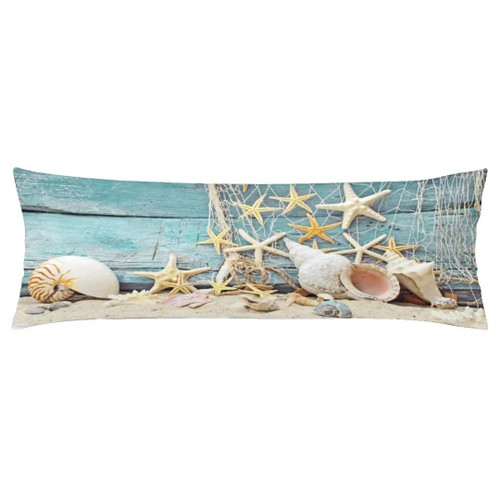 Beach Body Pillow Cover Summer Starfish Seashell on Coastal Nautical Cushion Long Pillowcase with Zipper Decorative Soft Large Bedding Pillow Cases for Couch,Sofa,Bedroom,Home Gifts 20"x54",Turquoise