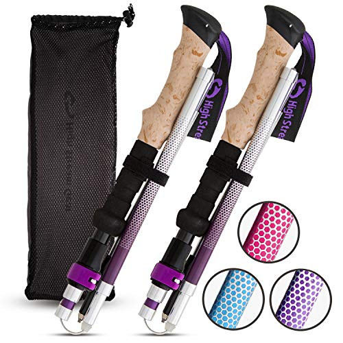 High Stream Gear Collapsible Walking Sticks for Women, 2 Long Lightweight Foldable Hiking & Trekking Poles, Adjustable Quick Lock Folding Poles (Purple)