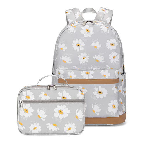 LAMOGRAFY Daisy Prints Kids Backpack Girls School Bookbag Set Elementary and Middle Students Daypack(2Pcs)