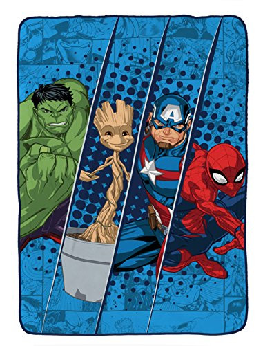 Jay Franco Marvel Universe Battlefront Plush 62" x 90" Twin Blanket with Hulk, Groot, Captain America & Spiderman