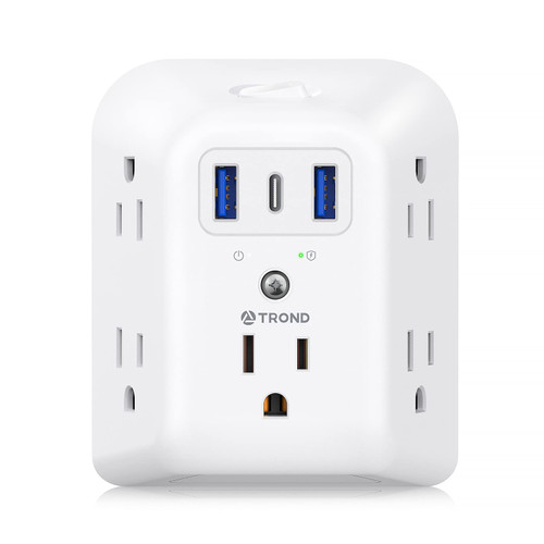 Surge Protector Outlet Extender - TROND 5 Outlet Splitter with 3 USB Ports (1 USB C), Multi Plug Outlet Expander with ON/Off Switch, 3 Sided Multiple Wall Plug Power Strip for Home Travel Office