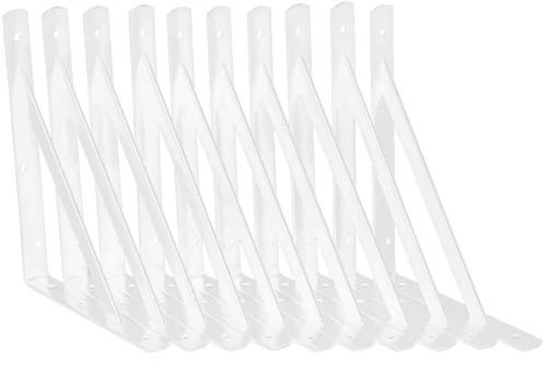 8 Inch Shelf Brackets , 10 Pack Heavy Duty L Brackets for Shelves, 90 Degree Triangle Metal Supports for DIY Floating Shelf with Screws ( White)