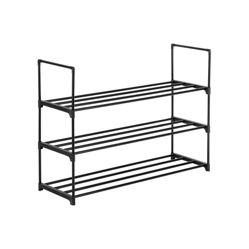 Shoe Rack, Shoe Tower Shelf Storage Organizer, Metal Shoe Shelf, Stackable Shoe Tower for Living Room, Entryway, Hallway, Closet (3-Tier, Black)