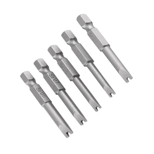 Fongmore 5 Pcs 1/4" Hex Shank Alloy Steel U Shape Magnatic Screwdriver Drill Bits Set Spanner Screwdriver Bits U4 U5 U6 U7 U8 50MM Length