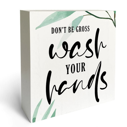 Funny Bathroom Decor Wood Box Sign, Don't Be Gross Wash Your Hands, Rustic Bathroom Art Decor Wooden Box Sign Block Plaque for Farmhouse Office Bathroom Shelf Table Decoration, 5 x 5 Inches