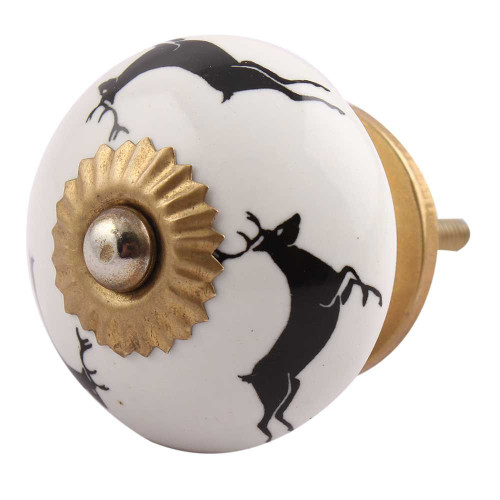 Indian Shelf 8 Pack Knobs for Dresser | Black Kids Dresser Knobs | Running Rein Deer Kids Knobs | Ceramic Knobs and Pulls | Cabinet Knobs | Cabinet Pulls | Unique Drawer Knobs