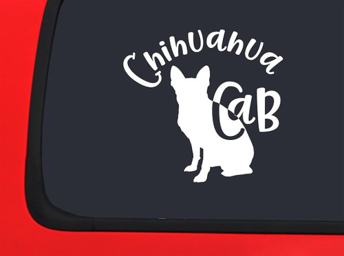 Car Sticker Chihuahua Cab Dog Transport Funny Driving Car Window Decal Sticker White 7 Inch