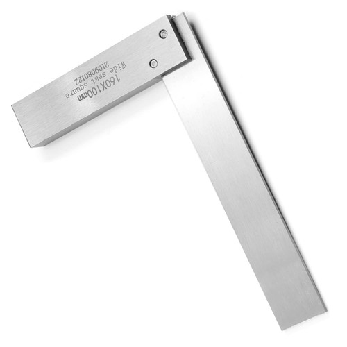 Bettomshin 1Pc Engineer Square Ruler, 160x100mm 45 Steel Metric Machinist Square, 90 Degree Square Layout Tool, Straightedge Right Angle Ruler Measuring Gauge for Carpenter Engineer, Silver