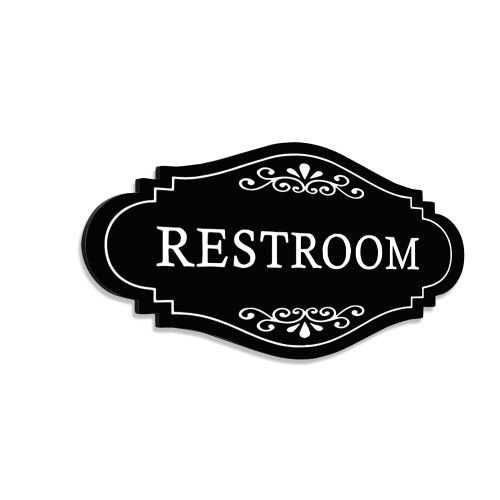 Maoerzai Bathroom Restroom Sign, Acrylic Self-Adhesive Door or Wall Sign Name Plate with Double Sided 3M Tape, Gender Neutral Toilet Sign or Bathroom Sign Wall Decor for Home, Office, Restaurant, Business. (Black - Restroom Sign)