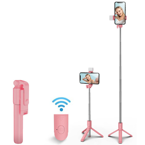 Selfie Stick,Tripod Extendable Over 3.28ft with Detachable Wireless Bluetooth Remote,Phone Tripod with Fill Light,Selfie Stick Tripod Wireless Remote Compatible with All Kinds of Smartphone (Pink)
