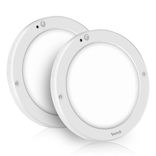 Youtob Motion Sensor LED Ceiling Light 15W 1200LM Flush Mount Round Lighting Fixture for Indoor, Stairs, Closet Rooms, Porches, Basements, Hallways, Pantries, Laundry Rooms(4000K-2 Pack)