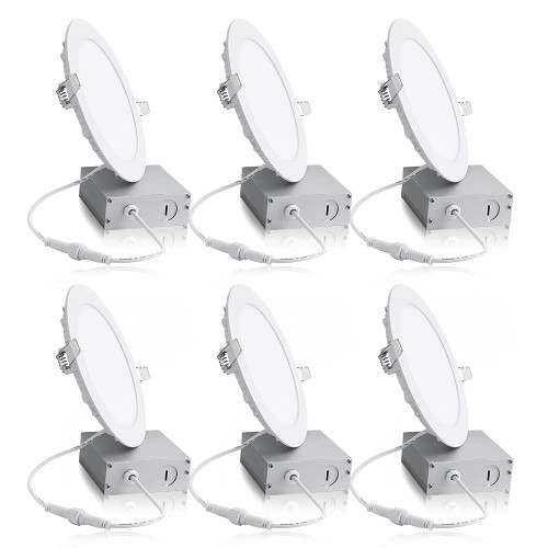KENESCALR Recessed Lighting 6 Inch Retrofit Canless LED Recessed Light with Junction Box, 5000K Daylight White Dimmable Slim Downlight, 15W(100W Equivalent) 1450LM, Ultra-Thin Ceiling Light, 6-Pack