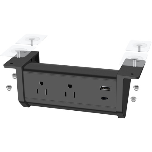 JUNNUJ 20W USB C Under Desk Power Strip Adhesive, Under Mount Surge Protector 2 Outlet Desktop Standing Station, Desk Mount Edge Socket Fast Charge USB A, Table Gaming Computer Outlets with 6FT Cord