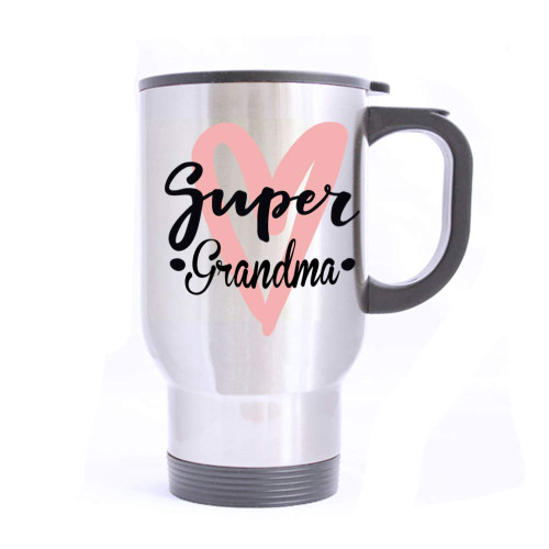 Artsbaba Travel Mug Super Grandma Stainless Steel Mug With Handle Travel Coffee/Tea/Water Mug, Silver 14 oz Artsbaba Travel Mug Super Grandma Stainless Steel Mug With Handle Travel Coffee/Tea/Water Mug, Silver 14 oz