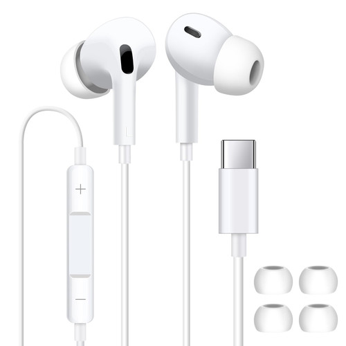 XNMOA USB C Headphones for Galaxy ZFilp 4, S23,S22,S21,Type C Earphones with 2 Earbuds,USB C Earbuds Built in Microphone,Noise Canceling USB Type C Earbuds Compatible for PC iPad Pro Samsung MacBook