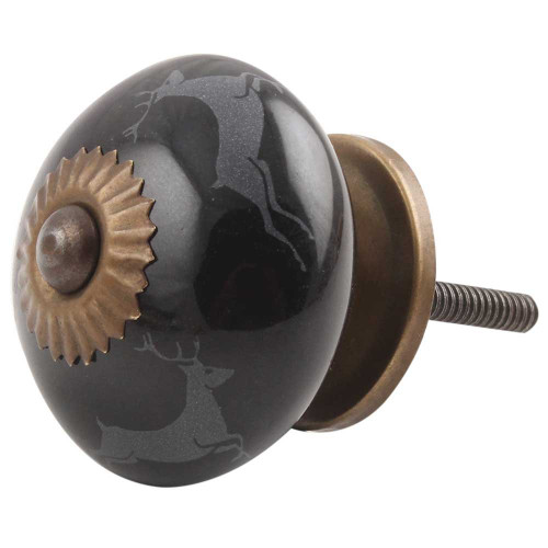 Indian Shelf 4 Pack Kids Cabinet Knobs | Black Kids Knobs | Running Rein Deer Knobs and Pulls | Ceramic Dresser Knobs | Drawer Pulls | Vintage Dresser Knobs | Knobs for Drawer