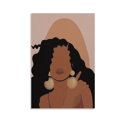 Black African American Woman Boho Canvas Poster Canvas Painting Print Living Room Bedroom Decor Wall Canvas Painting Wall Art Poster for Bedroom Living Room Decor 12x18inch(30x45cm) Unframe-style