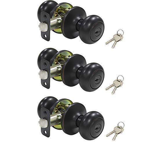Keyed Entry Knobs Biscuit Style Door Lockset Keyed Alike Commercial Residensial Entrance Lock, 3 Pack