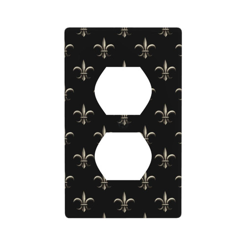 Decorative Wall Plate Switch Plate Silver Black Fleur-De-Lis Duplex Electrical Outlet Cover