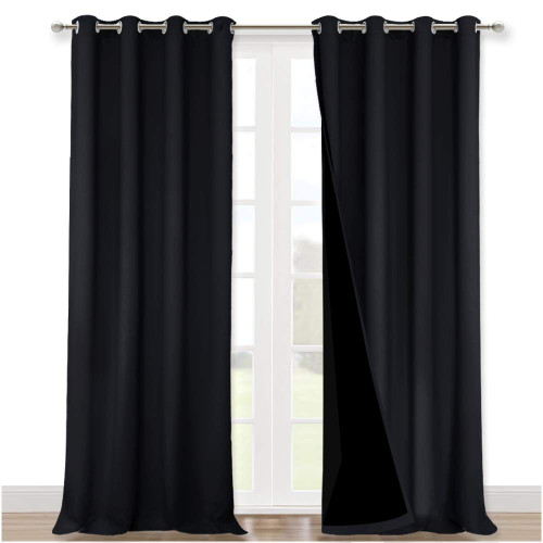NICETOWN Full Shading Curtains 90 inches Long 2 Panels Set for Windows, Super Heavy-Duty Black Lined Blackout Curtains for Bedroom, Privacy Assured Window Treatment (Black, 52 inches W)