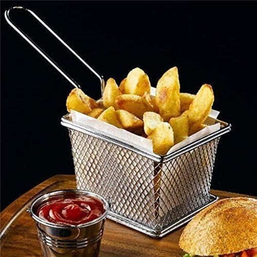 Sharvgun Stainless Steel Mini Square Fry Basket French Fries Holder, Fried Food Table Serving (Silver)