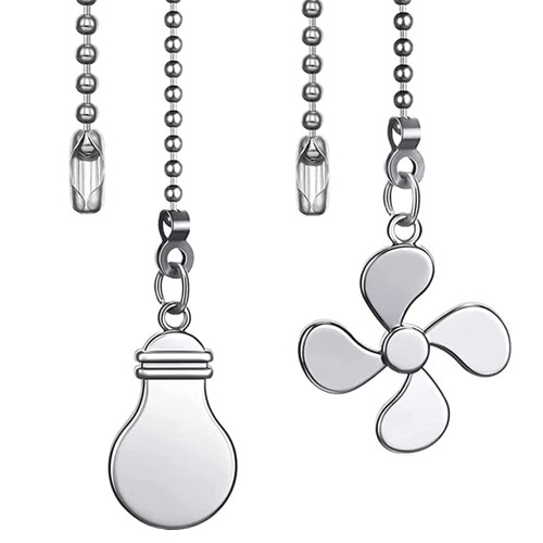 Ceiling Fan Chain Extenders Light Pull Chain Set, 12 Inch Ornaments Extension Chains with Decorative Light Bulb and Fan Cord for Ceiling Light Lamp Fan Chain,Nickel