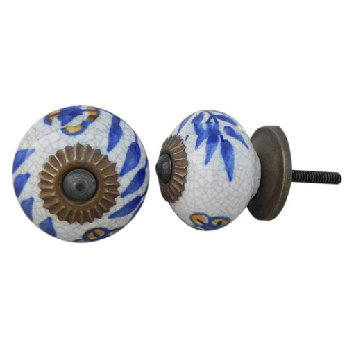 Indian Shelf 4 Pieces Door Knobs for Kitchen Cabinets | Leaf Crackle Chest of Drawer Knobs | Modern Knobs for Dresser Blue | Pull Knobs for Cabinets Ceramic | Drawer Pulls Single Hole | Kitchen Knob