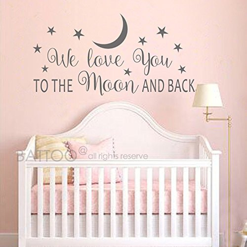 BATTOO We Love You to The Moon and Back Wall Decal - Nursery Wall Decal - Moon and Stars Nursery Decals - Children Wall Decor - Wall Decals Nursery(Dark Gray, 30" WX15 H)
