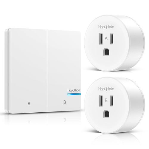 HAPYTHDA Remote Control Outlet Plug, 15A/1500W Wireless Light Switch for Lights, Fans, Projectors, Kitchen Appliances, 500 Feet RF Range Remote Light Swich Wireless, 2 Outlets & 1 Remote HAPYTHDA Remote Control Outlet Plug, 15A/1500W Wireless Light Switch for Lights, Fans, Projectors, Kitchen Appliances, 500 Feet RF Range Remote Light Swich Wireless, 2 Outlets & 1 Remote