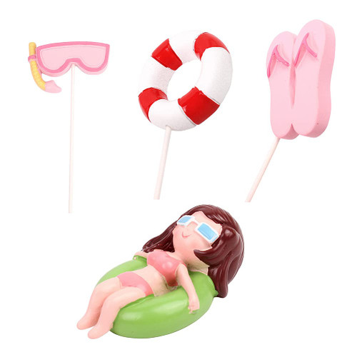 1 Set of 4Pcs Beach Party Cake Toppers Lovely Cake Adornment Decorative Supplies for Home/Wall/Room Decor