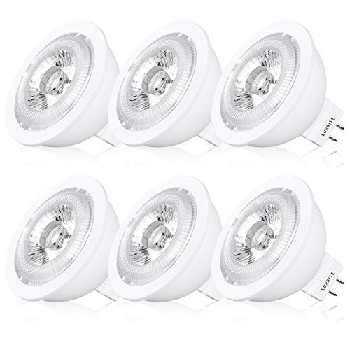 Luxrite MR16 LED Bulb GU5.3, 50W Equivalent, 12V, 2700K Warm White Dimmable, 500 Lumens, 7W LED Spotlight Bulb, 40 Degree, Energy Star & Damp Rated - Home, Landscape, and Track Lighting (6 Pack)