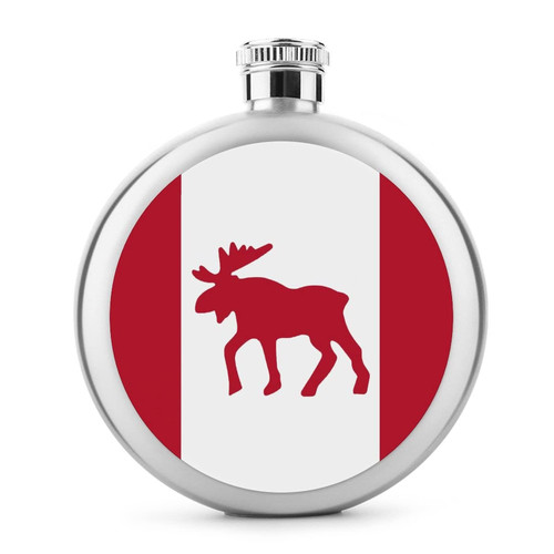 Moose Emblem On Canadian Flag Stainless Steel Liquor Hip Flask 5OZ For Wine Drink Round Pocket Portable Funny Print