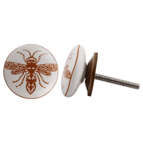 Indian Shelf 2 Pack Knobs for Dresser | White Kids Dresser Knobs | Bee Flat Fauna Kids Knobs | Ceramic Knobs and Pulls | Cabinet Knobs | Cabinet Pulls | Vintage Drawer knobs