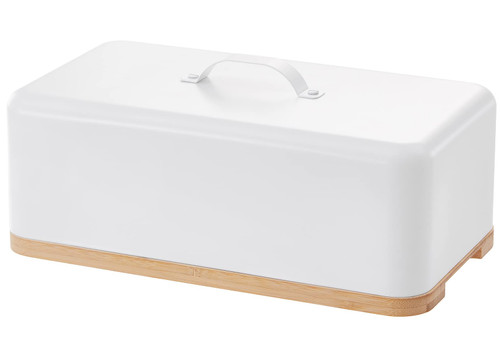 Liamee Modern Bread Box For Kitchen Countertop, Large metal Bread Keeper Storage Container With Bamboo Cutting Board?Farmhouse Bread Box For Homemade Bread?Banana Bread Container For Loaf Cakes, White
