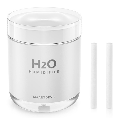 SmartDevil Small Humidifier, 500ml Portable Mini Humidifier, USB Personal Desk Humidifier for Bedroom, Plants, Office, Travel with Night Light, Auto Shut-Off, Super Quiet, White