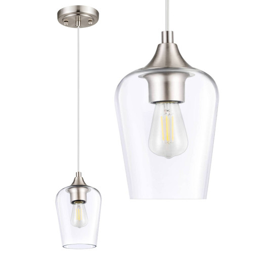 VONLUCE Modern Glass Pendant Lighting Fixture Brushed Nickel, Small Clear Glass Pendant Light Hanging Light Fixture Ceiling Over Island, 1-Light Pendant Lights Kitchen, Dining Table VONLUCE Modern Glass Pendant Lighting Fixture Brushed Nickel, Small Clear Glass Pendant Light Hanging Light Fixture Ceiling Over Island, 1-Light Pendant Lights Kitchen, Dining Table