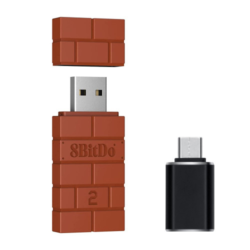 Mcbazel 8Bitdo Wireless USB Adapter 2 for Switch, Windows, Mac & Raspberry Pi, Compatible with Xbox Series X/S, Xbox One, Switch Pro, PS5 Controller and More with OTG Adapter - Brown