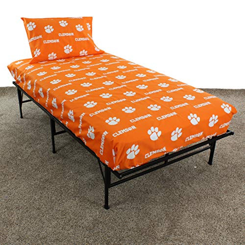 College Covers Clemson Tigers Printed Sheet Set, Twin, White