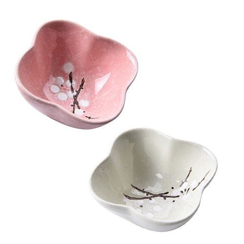 luckxuan Dipping Bowls 3.46 Inch Ceramic Flower Shaped Sauce Dish Japanese Style Dipping Bowl Soy Sauce Appetizer Dish Seasoning Dishes Dipping Sauce Dishes (Set of 4) Appetizer Plates (Color : A)