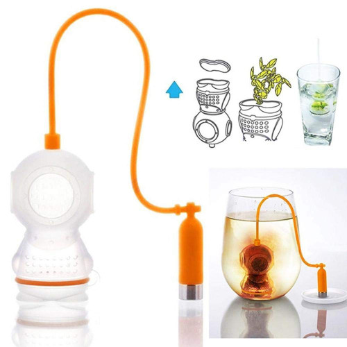 Tea Infuser,Silicone Tea Strainer Filter with Chain and Drip Trays,Diver Shape Loose Leaf Tea Infuser for Leaf Grain Tea Cups, Mugs, and Pots (Orange)