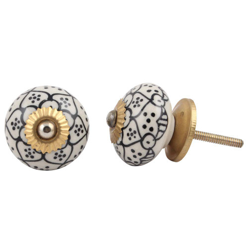 Indian Shelf 2 Pieces Vintage Drawer Pulls and Knobs | Flower Drawer Pulls Vintage | Black Western Knobs | Ceramic Door Knobs for Cabinets | Decorative Drawer Knobs | Unique Dresser Knobs