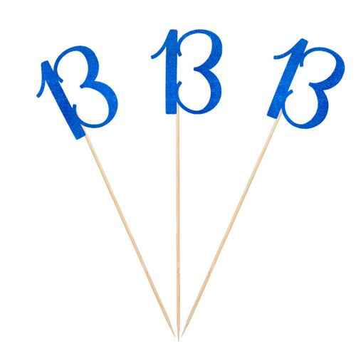 Blue Glitter 13th Birthday Centerpiece Sticks, 12-Pack Number 13 Table Topper Anniversary Party Decorations
