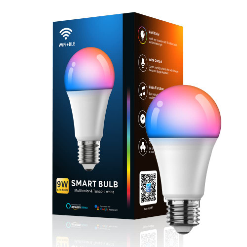 ZMFUTY Smart Light Bulb KL110, LED Wi-Fi Smart Bulb Compatible with Alexa and Google Home, A19 Dimmable, 2.4Ghz, No Hub Required, 800LM Soft White (2700K), 9W (60W Equivalent) (1)