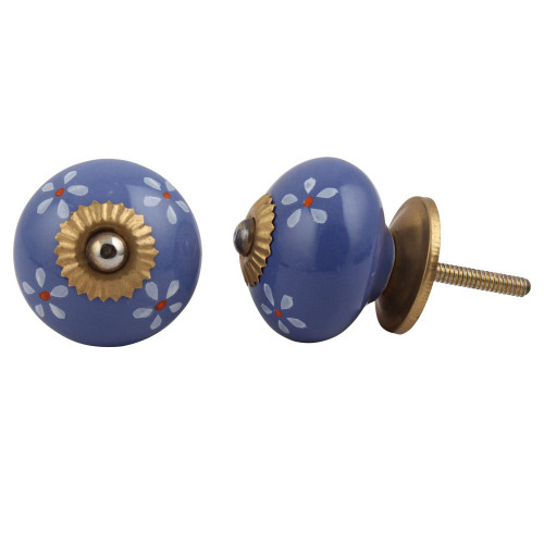 Indian Shelf 2 Pieces Drawer Knobs Kids | Flower Dresser Knobs Girls | Unique Drawer Pulls and Knobs Blue | Furniture Pulls for Dresser Ceramic | Dresses Knobs | Fancy Cabinet Knobs
