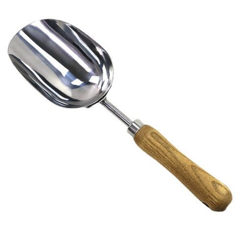 Stainless Steel Garden Loose Soil Scoop, Multi-Functional Hand Shovel Spade with Wood Handle for Transplanting, Digging, Planting, Fertilizer Feed Scoop