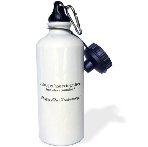 3dRose "Happy 36th Anniversary-315576 hours together" Sports Water Bottle, 21 oz, White